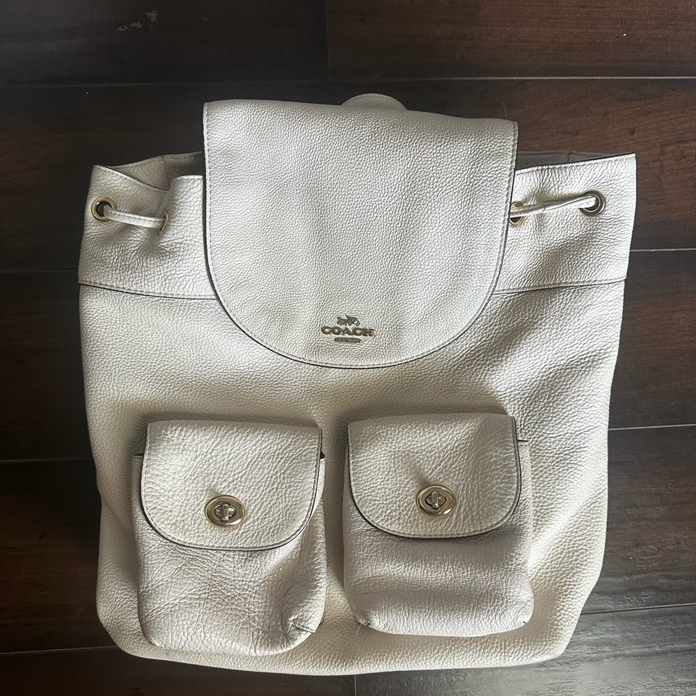 Coach Ivory Leather Backpack with Dual Pockets